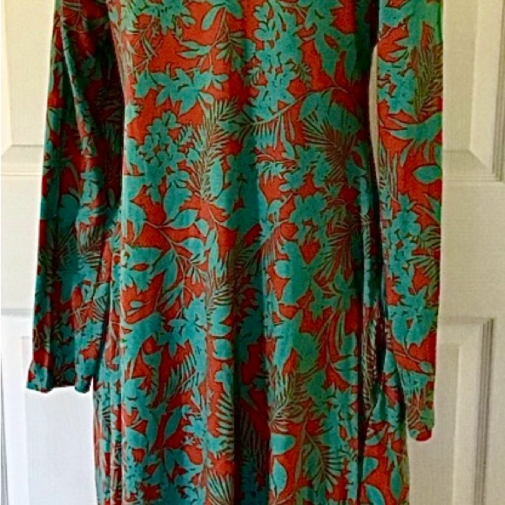 🌴Soft Surroundings Santiago Tropical Orange & Blue LongSleeves, Pockets Midi. M - Picture 3 of 8